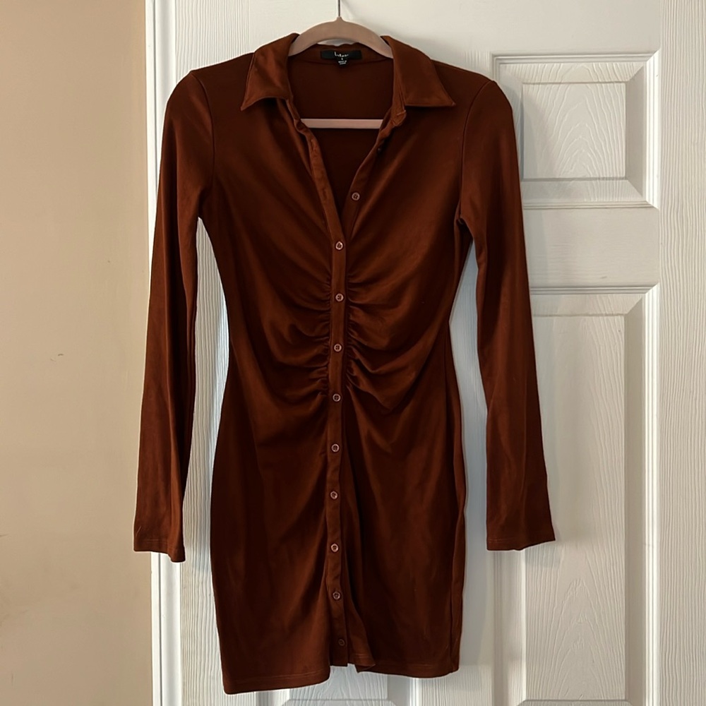LULUS BUTTON UP LONG SLEEVE DRESS
